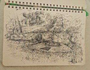 2024 - U pumpy, Vranovská přehrada, pero, 20 x 15cm